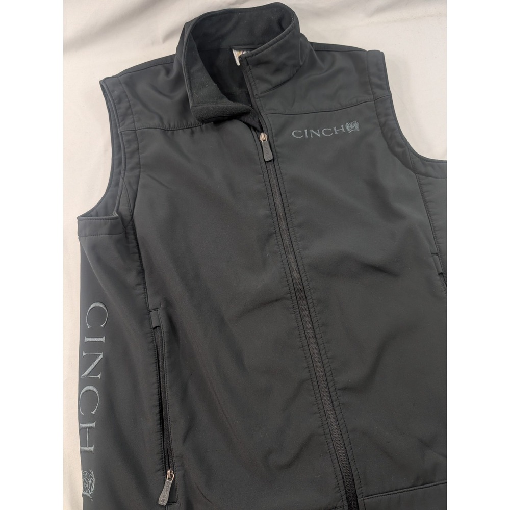 Cinch Vest Mens Med Black Gray Softshell Fleece Lined Zip Western Outdoor Rodeo